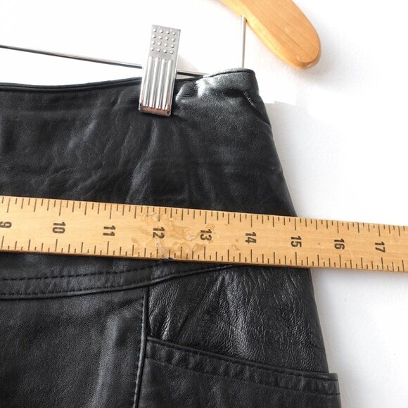 Black‎ Leather Skirt XS Pencil Midi Zip Back Genuine Edgy Punk Rock Corpcore - Picture 5 of 11